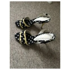 Yves Saint Laurent Escarpins YSK Vintage Polkadot Noir Blanc Jaune -Yves Saint Laurent 205559 3