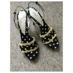Yves Saint Laurent Escarpins YSK Vintage Polkadot Noir Blanc Jaune -Yves Saint Laurent 205559 5