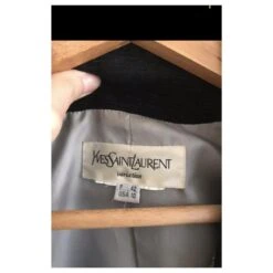 Veste En Laine Avec Col Velours Noir Yves Saint Laurent Gris -Yves Saint Laurent 239471 4