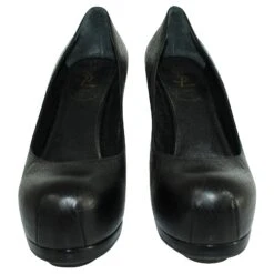 Yves Saint Laurent Escarpins à Bout Rond En Cuir Texturé Noir -Yves Saint Laurent 383618 3