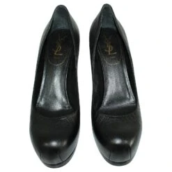 Yves Saint Laurent Escarpins à Bout Rond En Cuir Texturé Noir -Yves Saint Laurent 383618 4