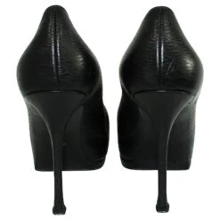 Yves Saint Laurent Escarpins à Bout Rond En Cuir Texturé Noir -Yves Saint Laurent 383618 5