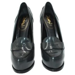 Yves Saint Laurent Talons Compensés En Cuir Gris Foncé -Yves Saint Laurent 392449 3