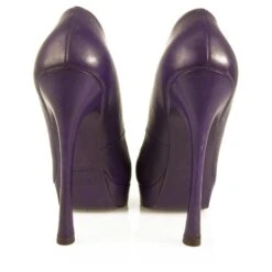 Yves Saint Laurent YSL Tribute Escarpins à Talons Plateformes En Cuir Violet à Bout Rond 37 -Yves Saint Laurent 393475 3