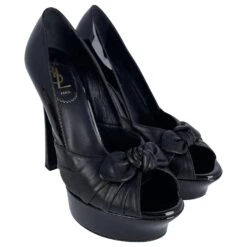 Palais Yves Saint Laurent 105 Escarpins à Bout Ouvert En Cuir Verni Noir -Yves Saint Laurent 401301 3