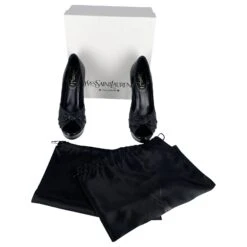 Palais Yves Saint Laurent 105 Escarpins à Bout Ouvert En Cuir Verni Noir -Yves Saint Laurent 401301 8