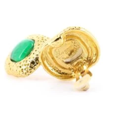 Boucles D'oreilles Vintage Yves Saint Laurent Dorées Avec Carré Central En Verre Coulé Vert. -Yves Saint Laurent 439509 5