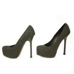 Escarpins Yves Saint Laurent YSL Tribute En Tissu Gris à Bout Rond Et à Plateforme 40 -Yves Saint Laurent 472944 4