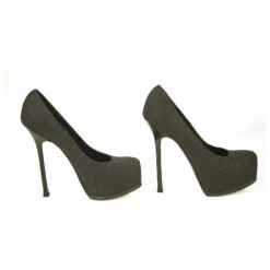 Escarpins Yves Saint Laurent YSL Tribute En Tissu Gris à Bout Rond Et à Plateforme 40 -Yves Saint Laurent 472944 5