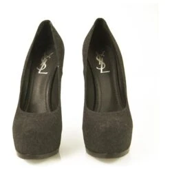 Escarpins Yves Saint Laurent YSL Tribute En Tissu Gris à Bout Rond Et à Plateforme 40 -Yves Saint Laurent 472944 6