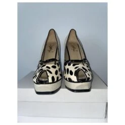 Yves Saint Laurent YSL Tribute Peeptoe Mary Janes Noir Blanc Écru -Yves Saint Laurent 554088 5