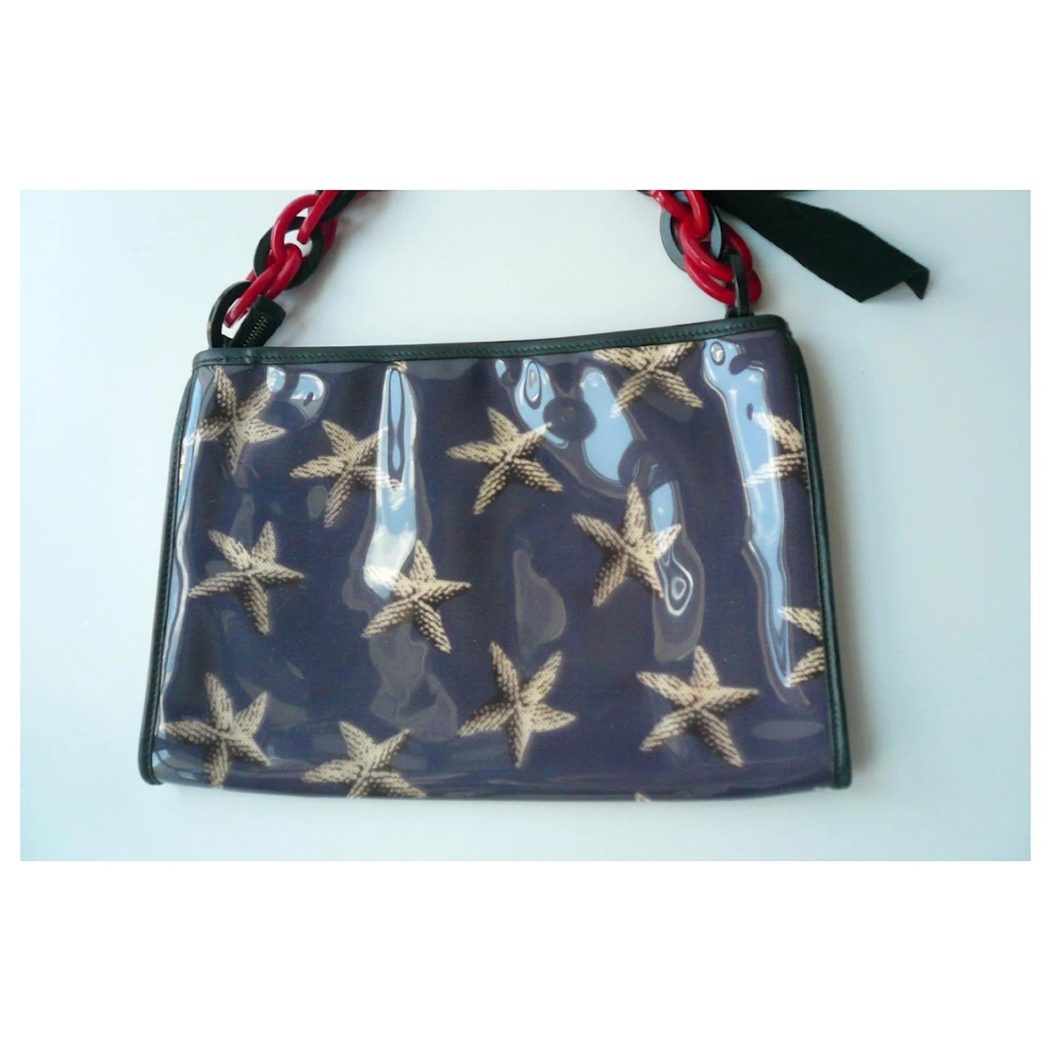 YVES SAINT LAURENT Pochette Bleu Foncé Coquillages TBE 4 YVES SAINT LAURENT Pochette Bleu Foncé Coquillages TBE – Image 2