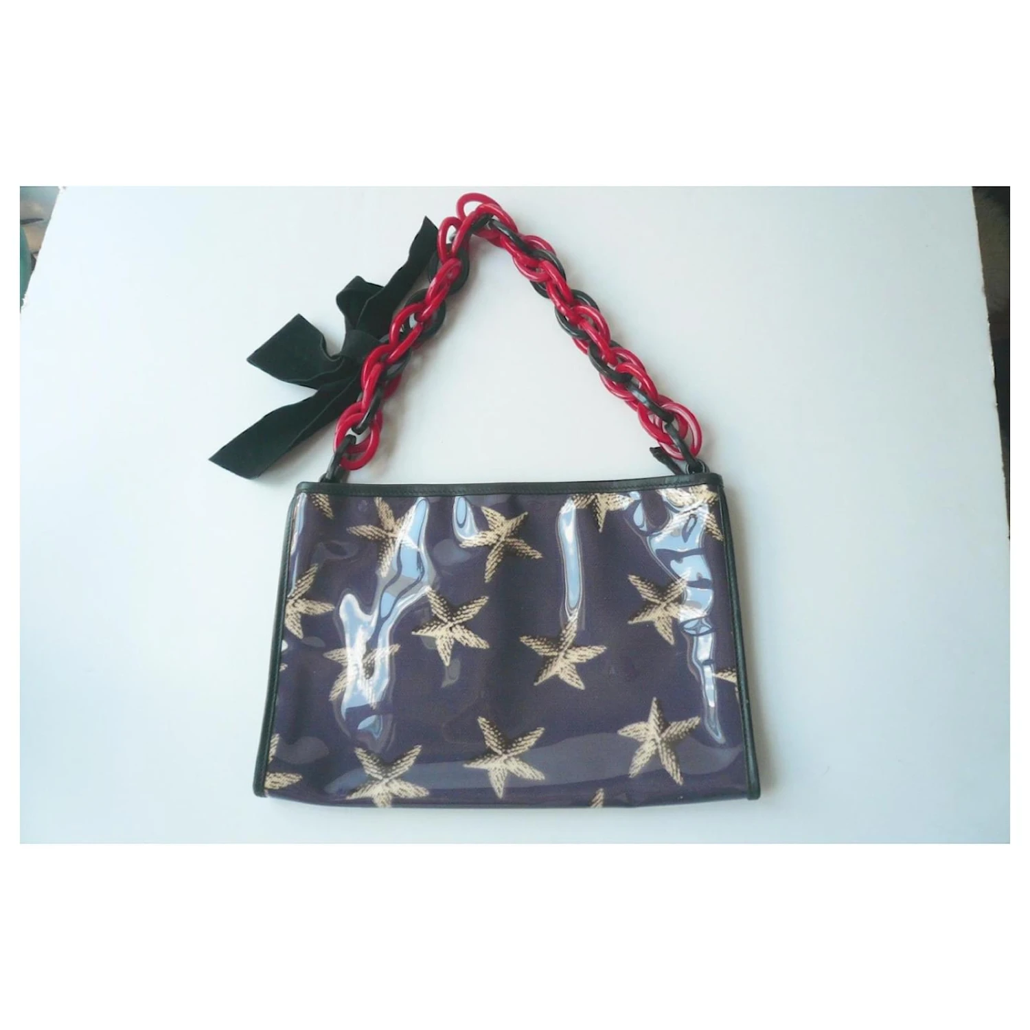 YVES SAINT LAURENT Pochette Bleu Foncé Coquillages TBE 5 YVES SAINT LAURENT Pochette Bleu Foncé Coquillages TBE – Image 3