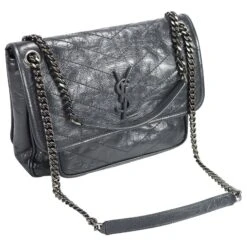Yves Saint Laurent Niki Cuir Froissé Gris Moyen -Yves Saint Laurent 564231 3