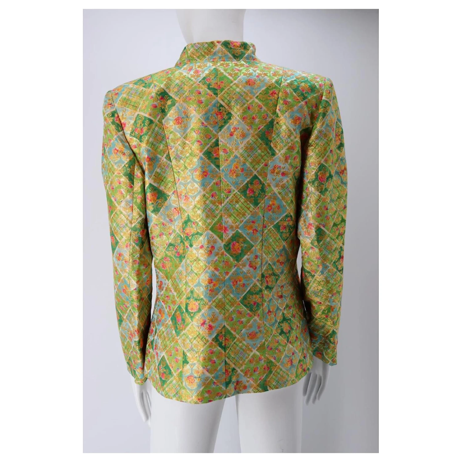 VESTE VERTE IMPRIMÉ FLORAL MÉTALLISÉ YVES SAINT LAURENT 6 VESTE VERTE IMPRIMÉ FLORAL MÉTALLISÉ YVES SAINT LAURENT – Image 4