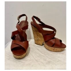 Yves Saint Laurent Sandales Compensées Vintage YSL De La Série Tribute Marron Chataigne -Yves Saint Laurent 664550 3