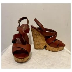 Yves Saint Laurent Sandales Compensées Vintage YSL De La Série Tribute Marron Chataigne -Yves Saint Laurent 664550 8