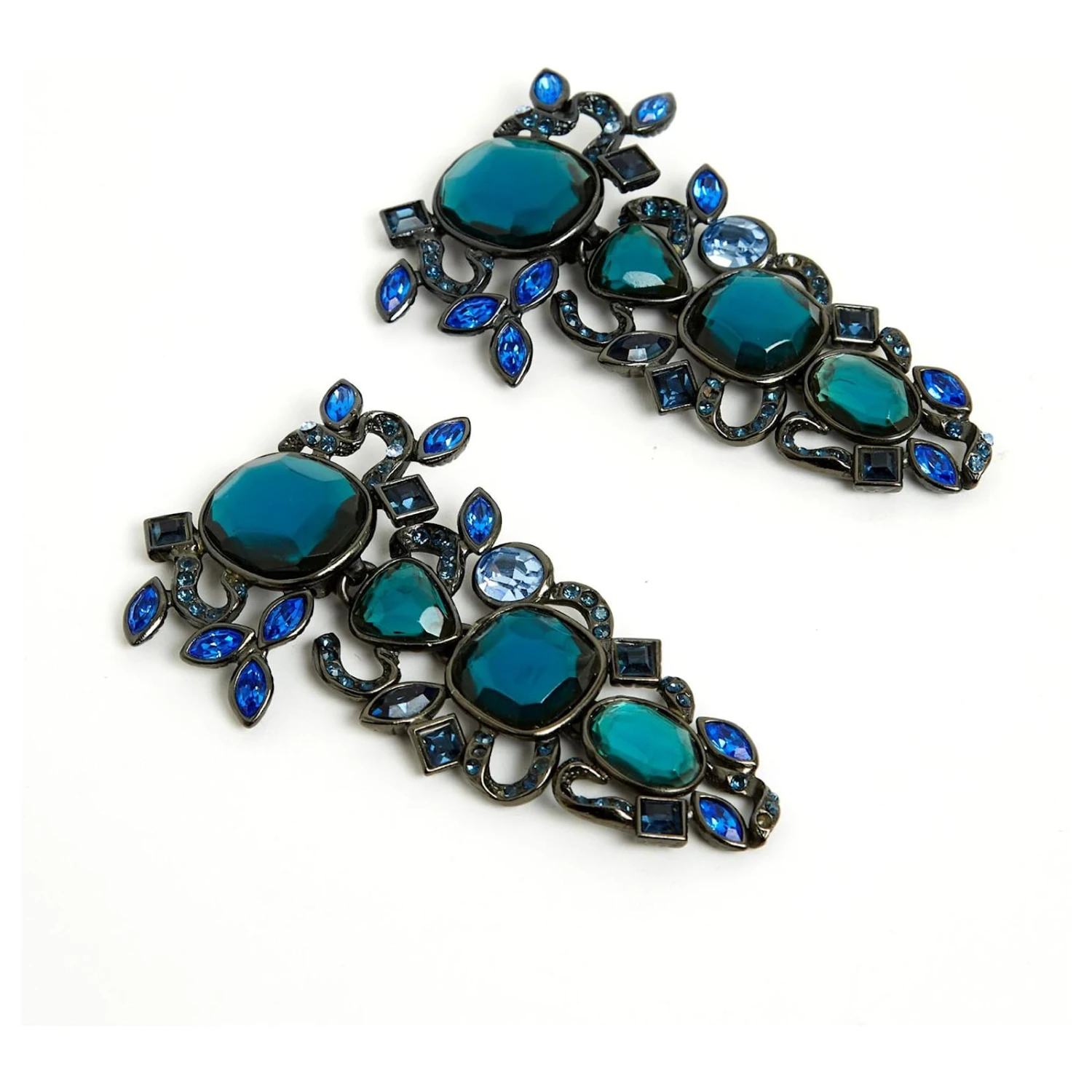 Yves Saint Laurent YSL SNAKE BLUE CLIPS Argenté 4 Yves Saint Laurent YSL SNAKE BLUE CLIPS Argenté – Image 2