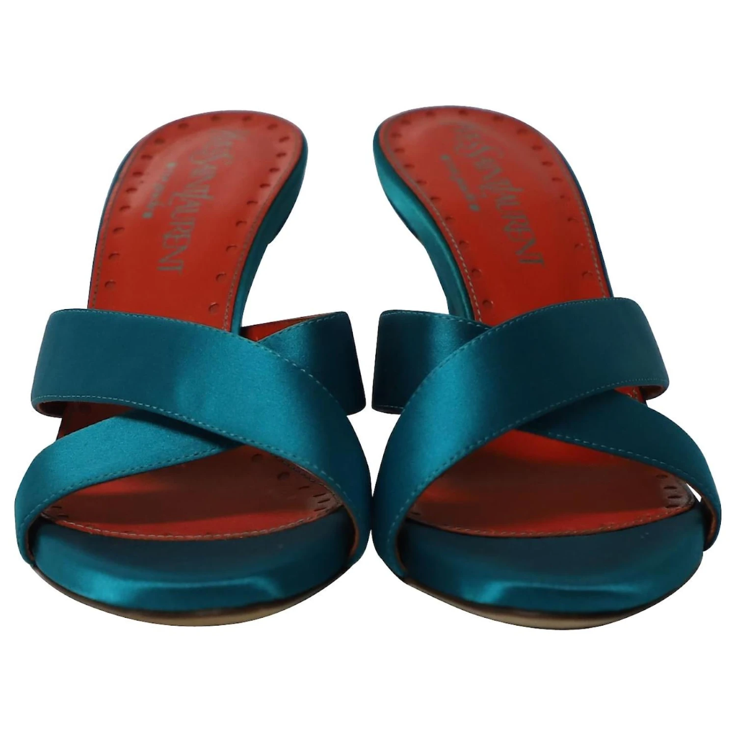 Yves Saint Laurent Mules Criss-Cross En Satin Bleu 4 Yves Saint Laurent Mules Criss-Cross En Satin Bleu – Image 2