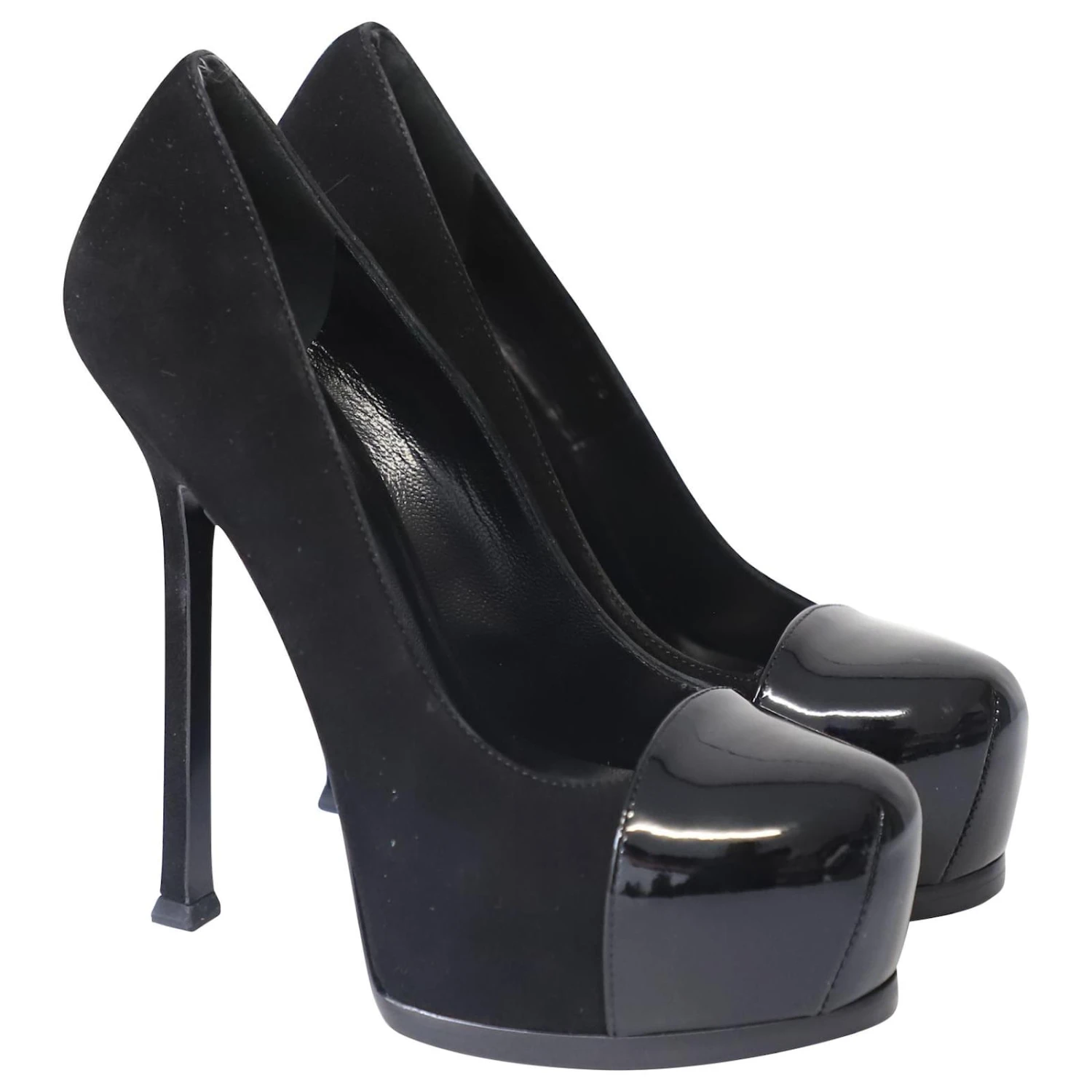 Yves Saint Laurent Tribtoo 105 Escarpins Cap En Daim Et Cuir Vernis Noirs 6 Yves Saint Laurent Tribtoo 105 Escarpins Cap En Daim Et Cuir Vernis Noirs – Image 4
