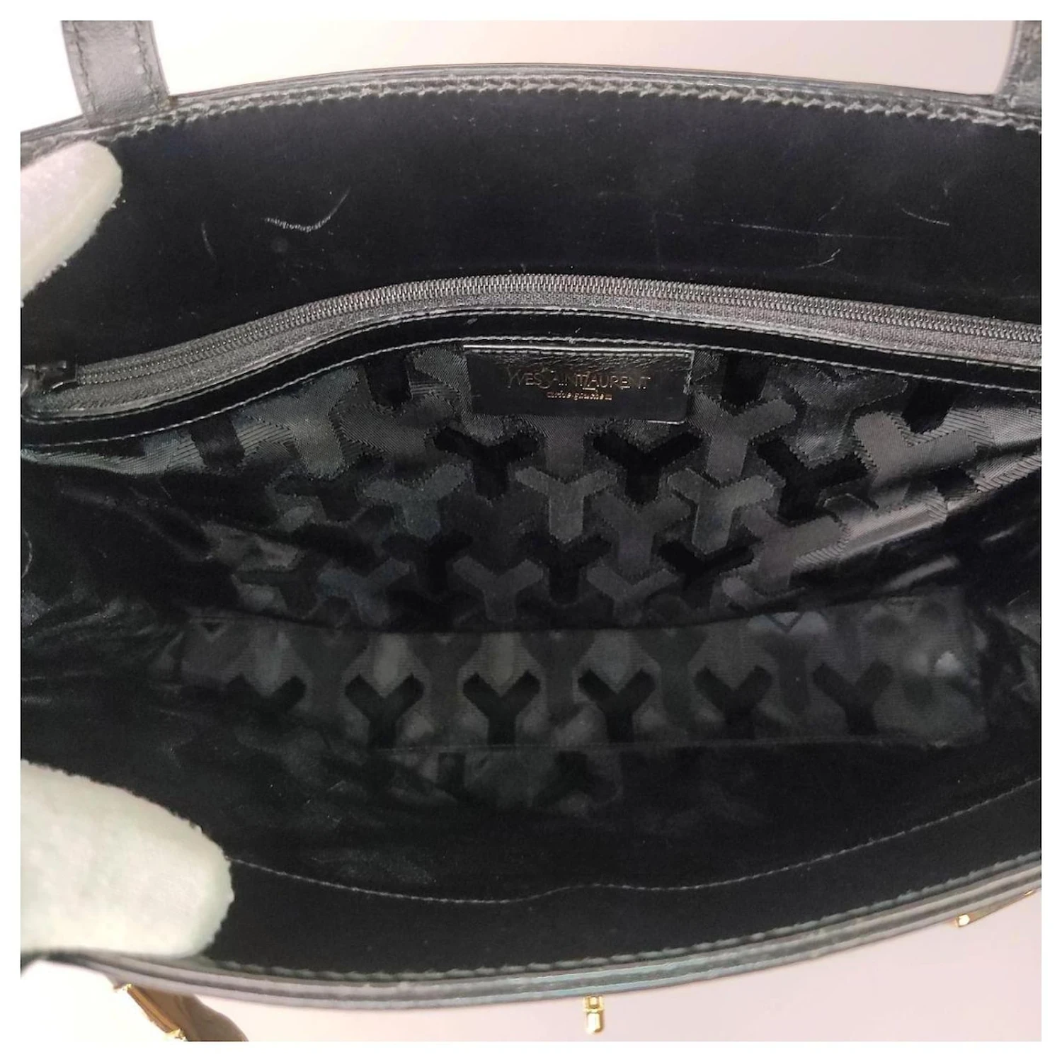 Sac Cabas En Toile Et Cuir Yves Saint Laurent Noir 10 Sac Cabas En Toile Et Cuir Yves Saint Laurent Noir – Image 8