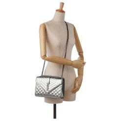 Yves Saint Laurent Sac à Chaîne YSL Silver Monogram Triquilt Envelope Argenté -Yves Saint Laurent 784232 10
