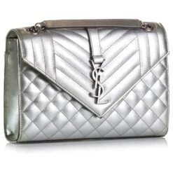 Yves Saint Laurent Sac à Chaîne YSL Silver Monogram Triquilt Envelope Argenté -Yves Saint Laurent 784232 2