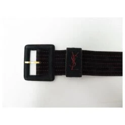 VINTAGE CEINTURE YVES SAINT LAURENT LOGO YSL T80 EN DAIM ET CUIR NOIR BELT -Yves Saint Laurent 784627 4