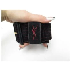 VINTAGE CEINTURE YVES SAINT LAURENT LOGO YSL T80 EN DAIM ET CUIR NOIR BELT -Yves Saint Laurent 784627 7