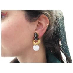 VINTAGE BOUCLES D'OREILLES YVES SAINT LAURENT TETES DE MAURES COUPLE EARRINGS Doré -Yves Saint Laurent 791505 9