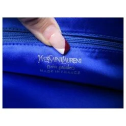 VINTAGE SAC A MAIN YVES SAINT LAURENT RIVE GAUCHE EN SATIN BLEU BLUE HAND BAG -Yves Saint Laurent 807979 7