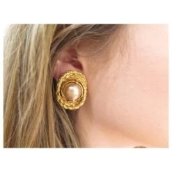 VINTAGE BOUCLES D'OREILLES YVES SAINT LAURENT YSL OVALES TORSADEES GOLD EARRINGS Doré -Yves Saint Laurent 808026 9