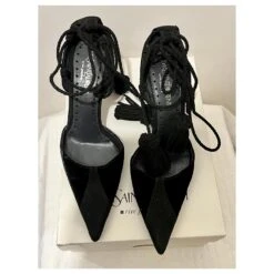 Yves Saint Laurent Chaussures De Soirée YSL Sevilla En Velours Et Chevreau Noir -Yves Saint Laurent 829178 3
