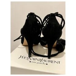 Yves Saint Laurent Chaussures De Soirée YSL Sevilla En Velours Et Chevreau Noir -Yves Saint Laurent 829178 4
