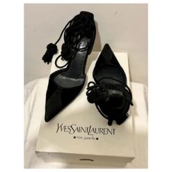 Yves Saint Laurent Chaussures De Soirée YSL Sevilla En Velours Et Chevreau Noir -Yves Saint Laurent 829178 7