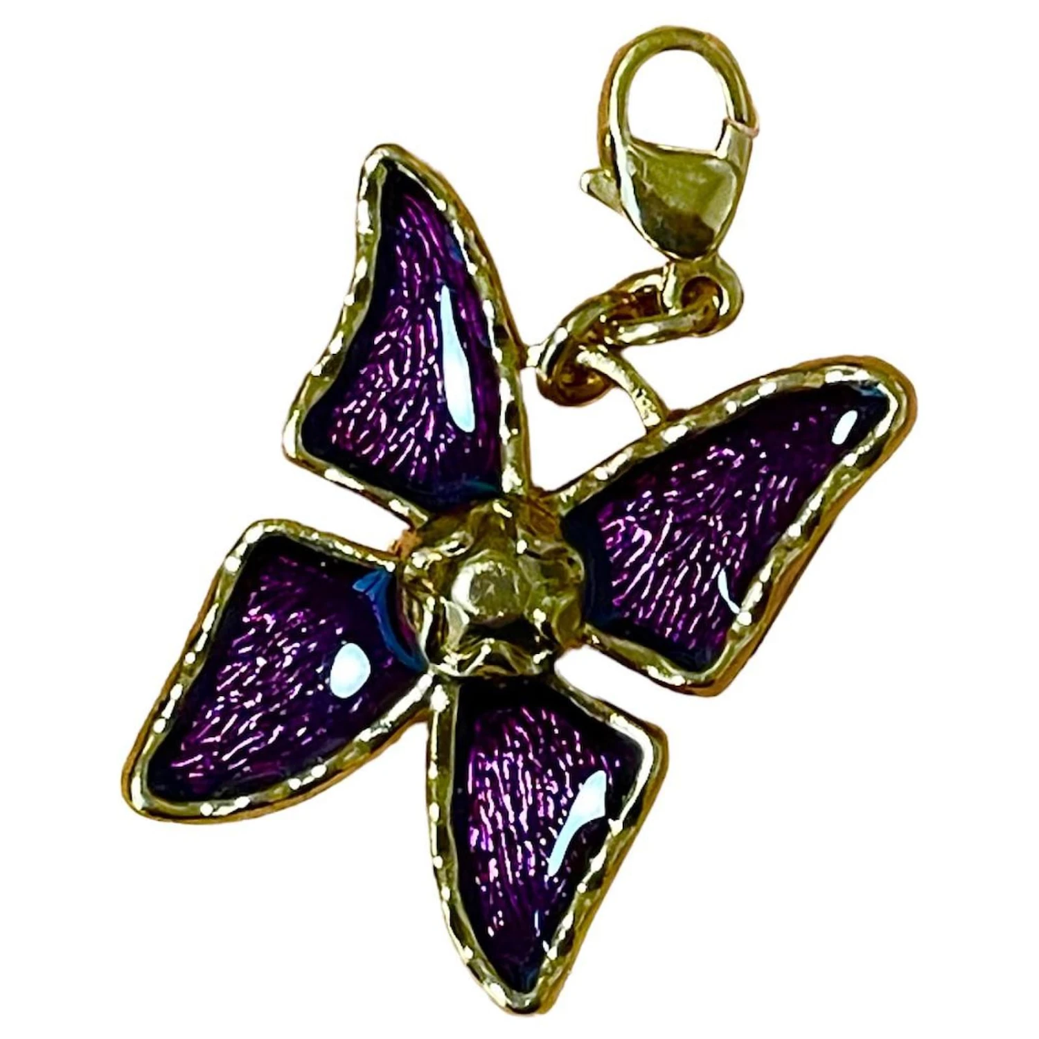 Pendentif, Charme « Papillon » Yves Saint Laurent Vintage 80s Doré Violet Foncé 4 Pendentif, Charme « Papillon » Yves Saint Laurent Vintage 80s Doré Violet Foncé – Image 2