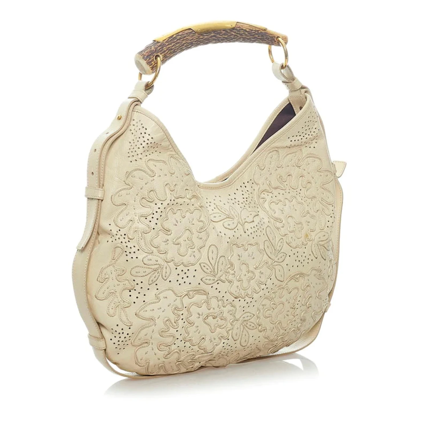 Yves Saint Laurent Sac à Bandoulière Fleuri Perforé En Cuir Beige 4 Yves Saint Laurent Sac à Bandoulière Fleuri Perforé En Cuir Beige – Image 2