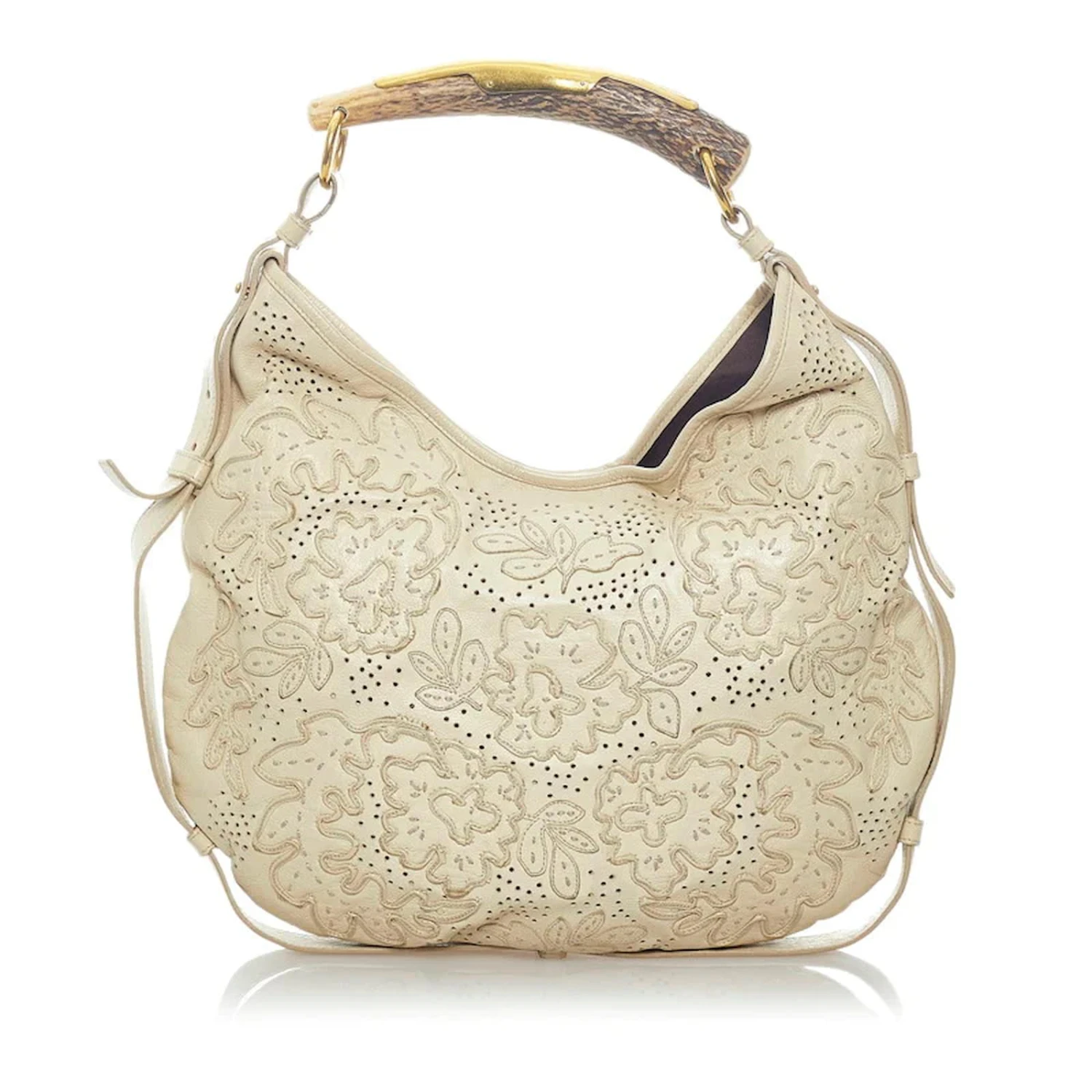 Yves Saint Laurent Sac à Bandoulière Fleuri Perforé En Cuir Beige 5 Yves Saint Laurent Sac à Bandoulière Fleuri Perforé En Cuir Beige – Image 3