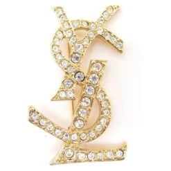 Autres Bijoux NEUF VINTAGE BROCHE YVES SAINT LAURENT OPYUM LOGO YSL STRASS DORE BROOCH Doré