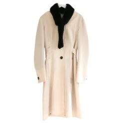 Yves Saint Laurent AW08 Manteau Ajusté En Laine Crème à Col En Vison Écru