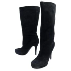 CHAUSSURES YVES SAINT LAURENT BOTTES A TALONS 247918 37 DAIM SUEDE BOOTS Noir