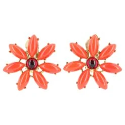 Boucles D'oreilles Fleurs Yves Saint Laurent Orange