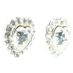 Boucles D'oreilles Vintage Yves Saint Laurent Rive Gauche Avec Strass En Forme De Coeur. Argenté