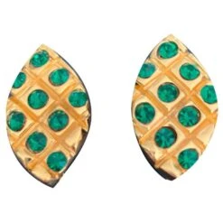 Boucles D’oreilles Yves Saint Laurent Doré Vert Foncé