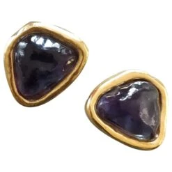 Yves Saint Laurent Boucles D'oreilles Bleu Marine Bijouterie Dorée