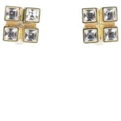 Boucles D'oreilles Yves Saint Laurent Strass Carré Blanc