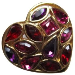 Yves Saint Laurent Broche Coeur Doré, Pierres Roses.