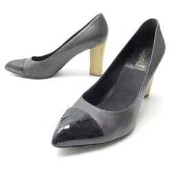 Yves Saint Laurent 35 CHAUSSURES YVES SAINT LAURENT 38.5 ESCARPINS A TALONS CUIR ANTHRACITE SHOES Gris Anthracite