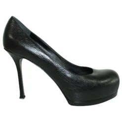 Yves Saint Laurent Escarpins à Bout Rond En Cuir Texturé Noir