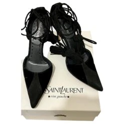 Yves Saint Laurent Chaussures De Soirée YSL Sevilla En Velours Et Chevreau Noir